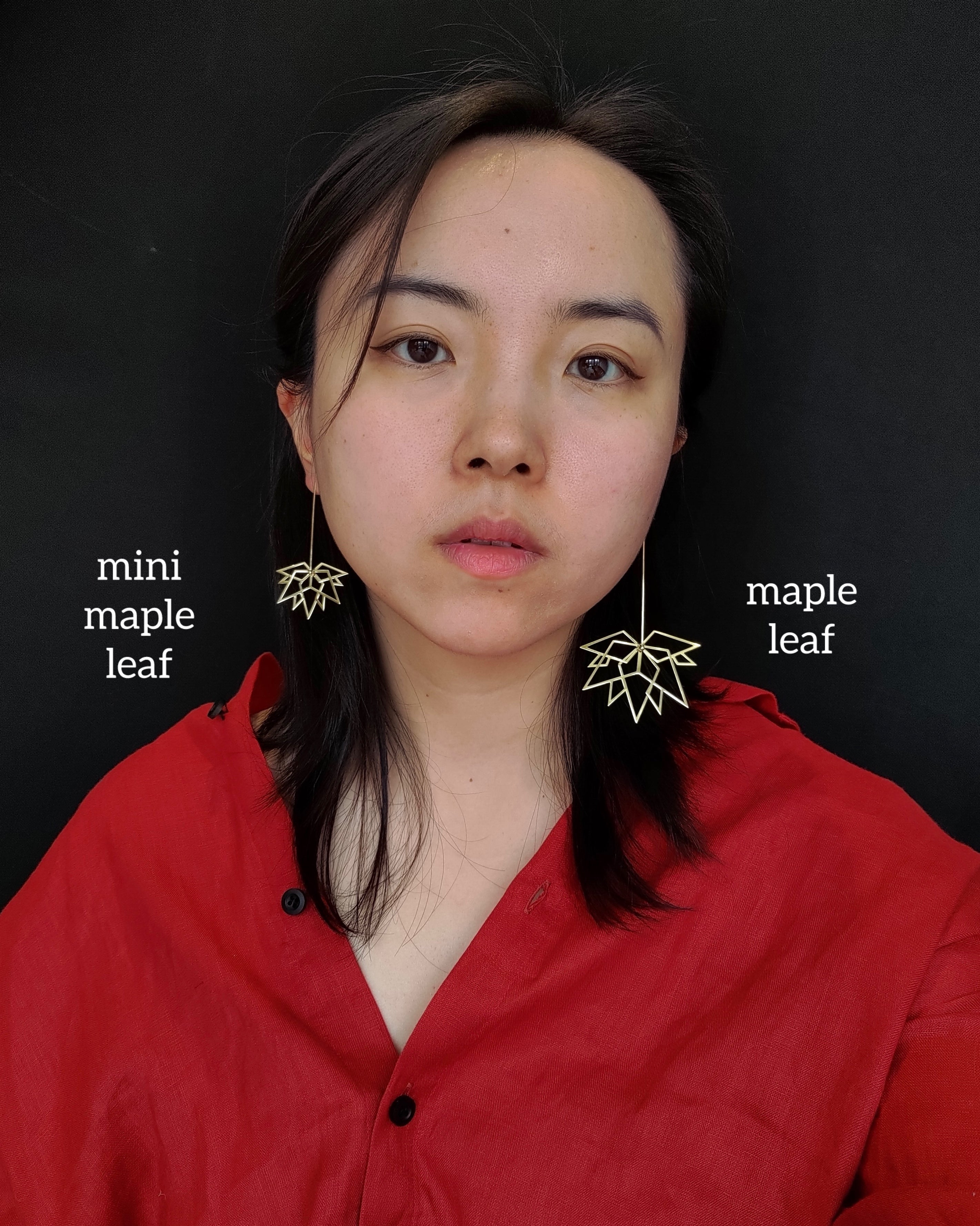 Mini maple leaf gold earrings